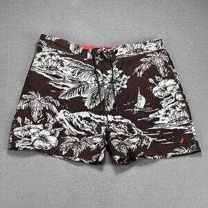 Nautica Swim Trunks Men's XL Board Shorts Tropical Print Mesh Lined Polyester
